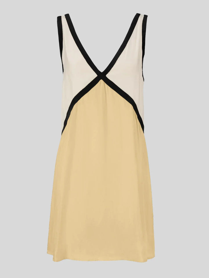Vestito corto donna con design a contrasto e schiena profonda