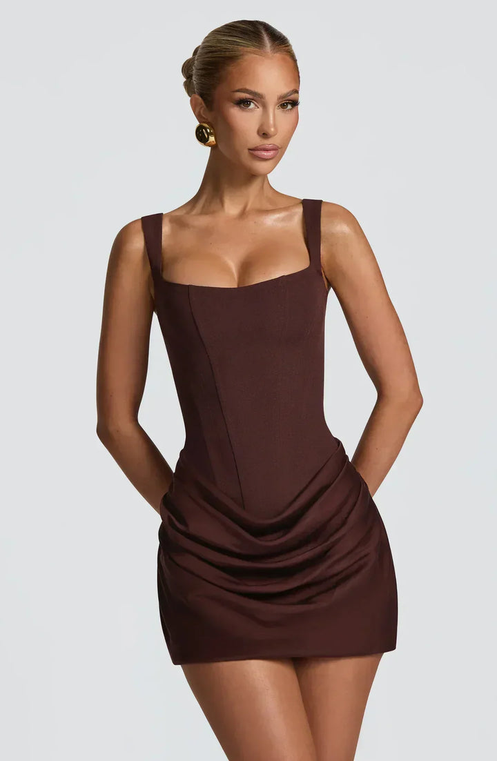 Vestito corto da donna drappeggiato con corsetto