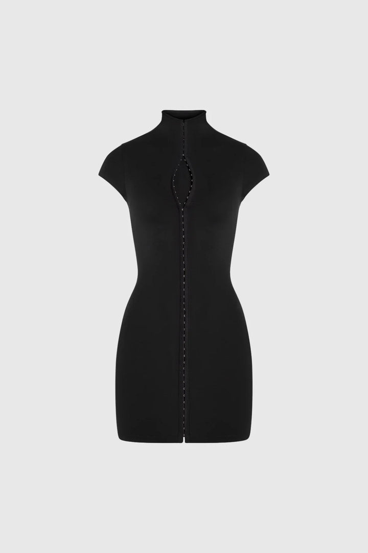 Vestito corto donna nero con cerniera lampo