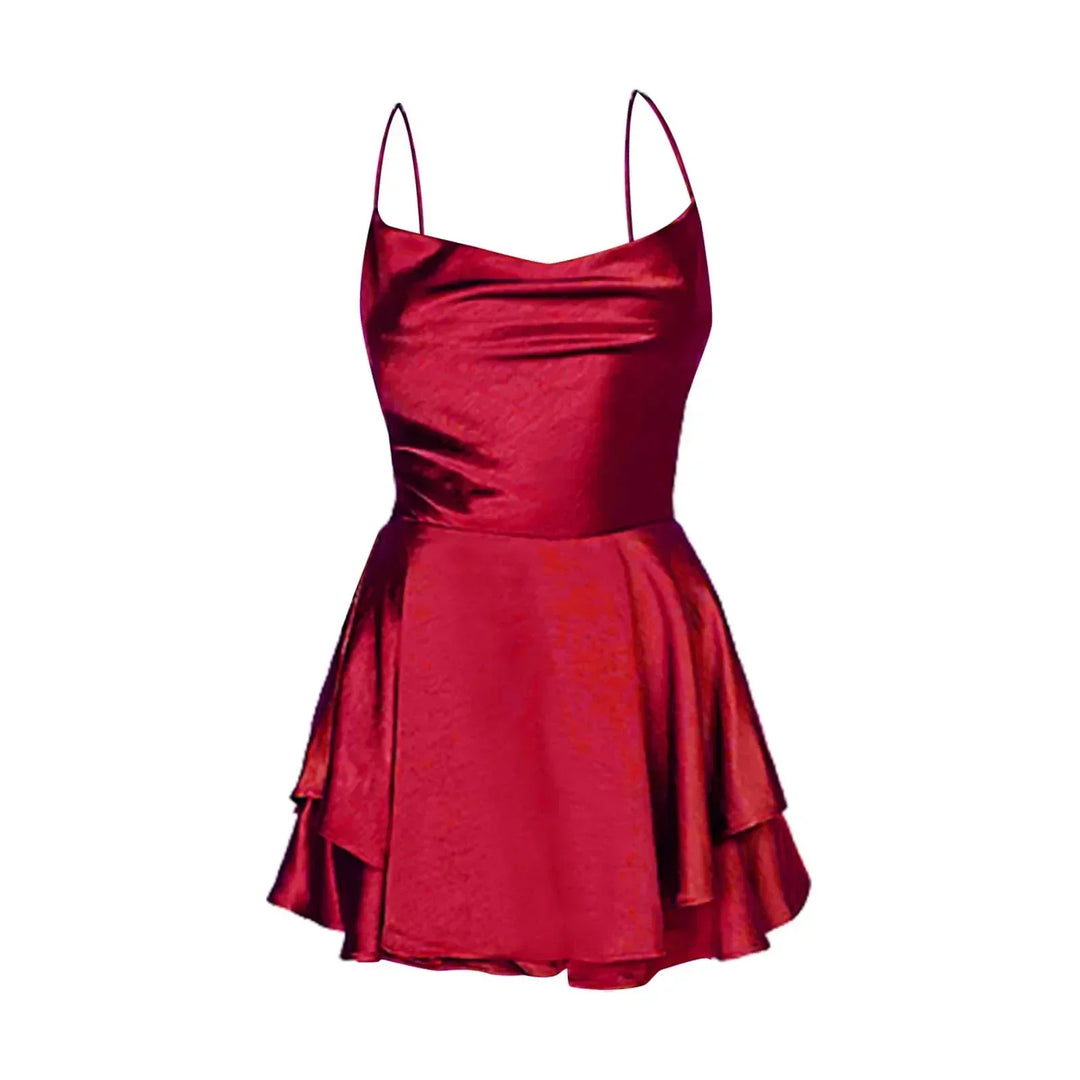 Vestito corto donna in satin con spalline sottili