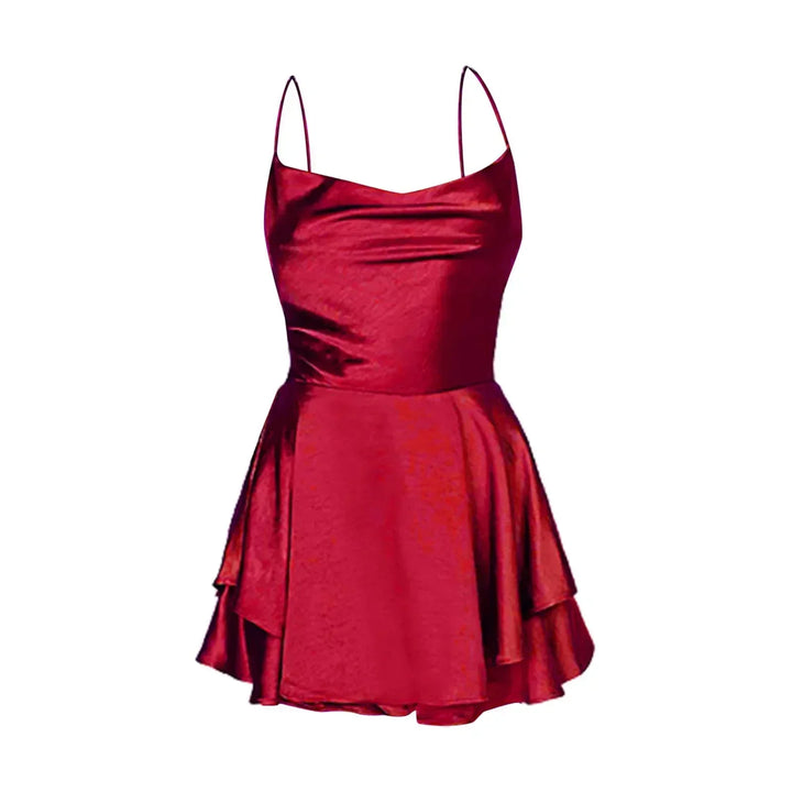 Vestito corto donna in satin con spalline sottili