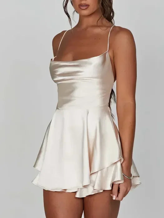 Vestito corto donna in satin con spalline sottili