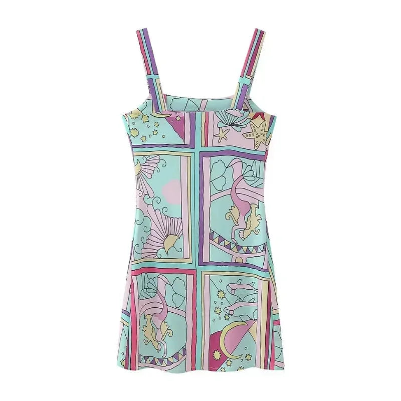 Vestito corto donna con motivo sirena pastello