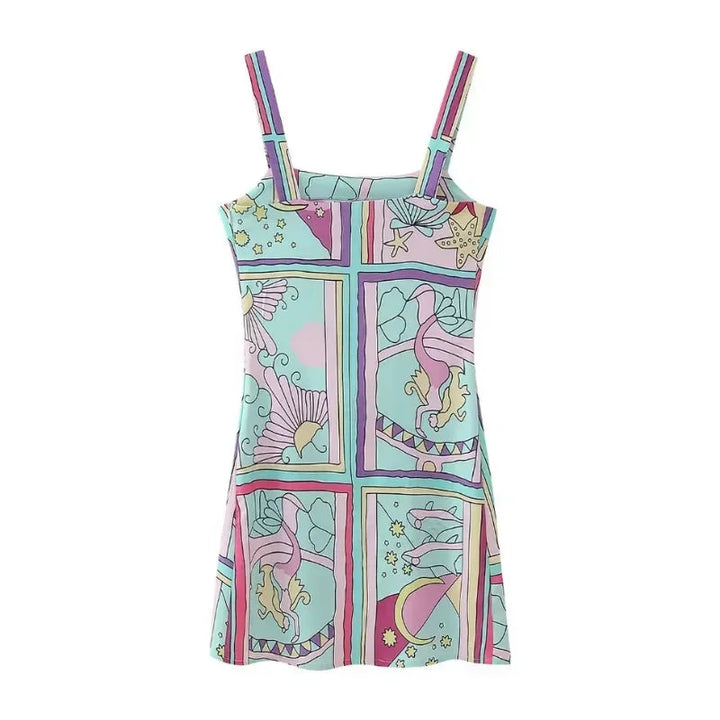 Vestito corto donna con motivo sirena pastello