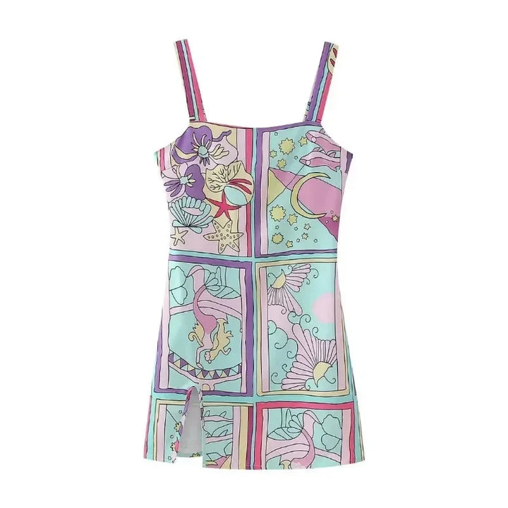 Vestito corto donna con motivo sirena pastello