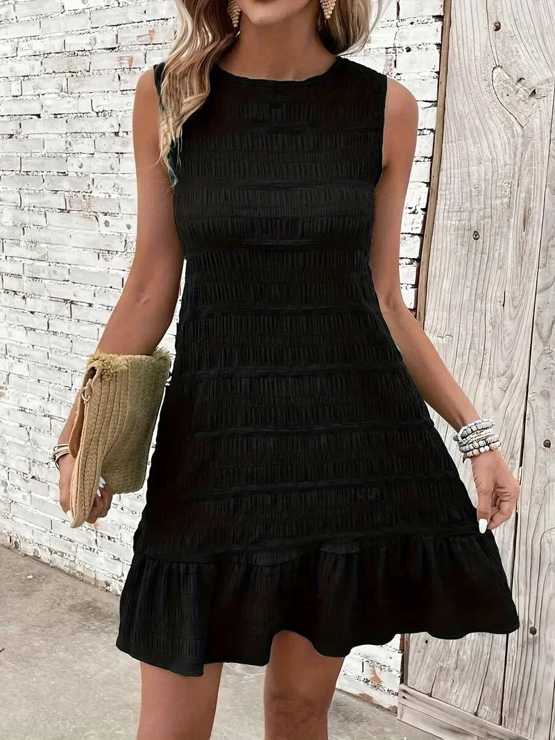 Vestito corto da donna testurizzato senza Maniche con orlo svasato