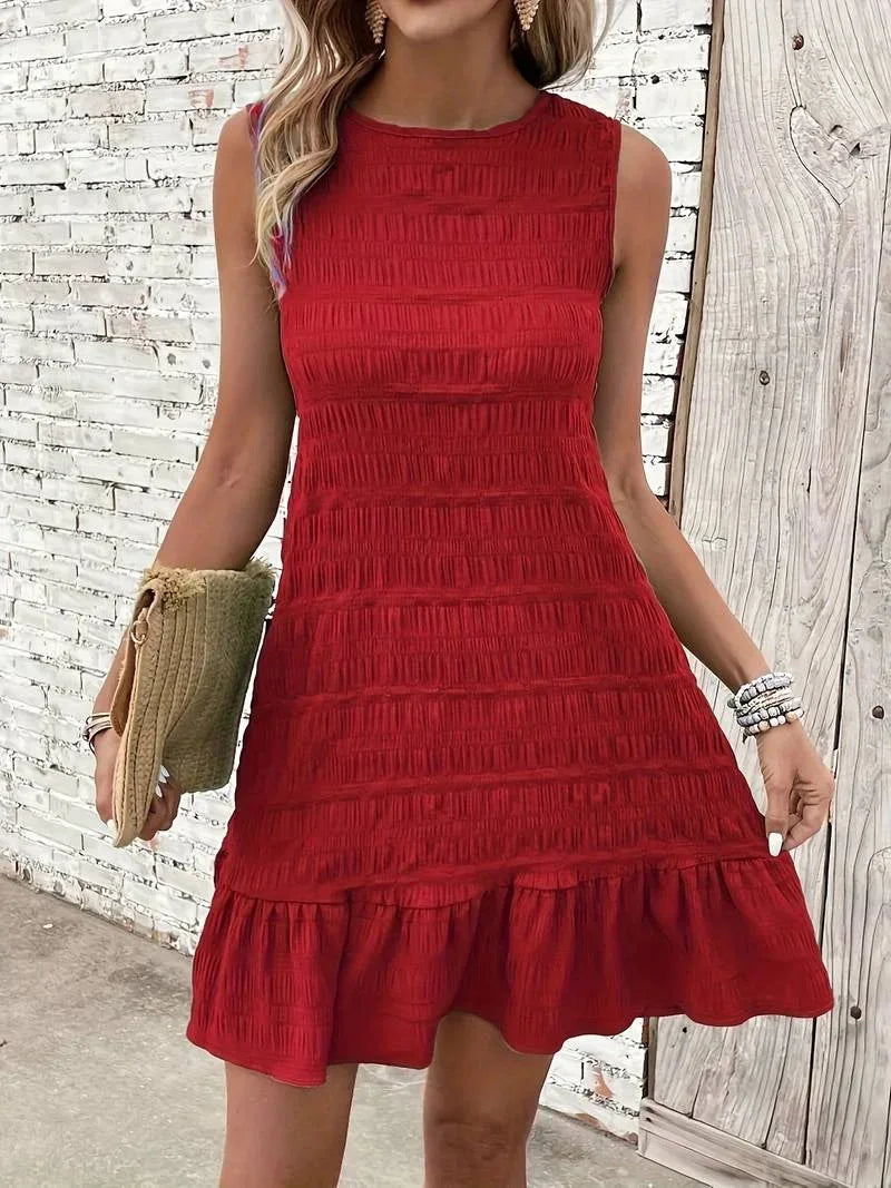 Vestito corto da donna testurizzato senza Maniche con orlo svasato