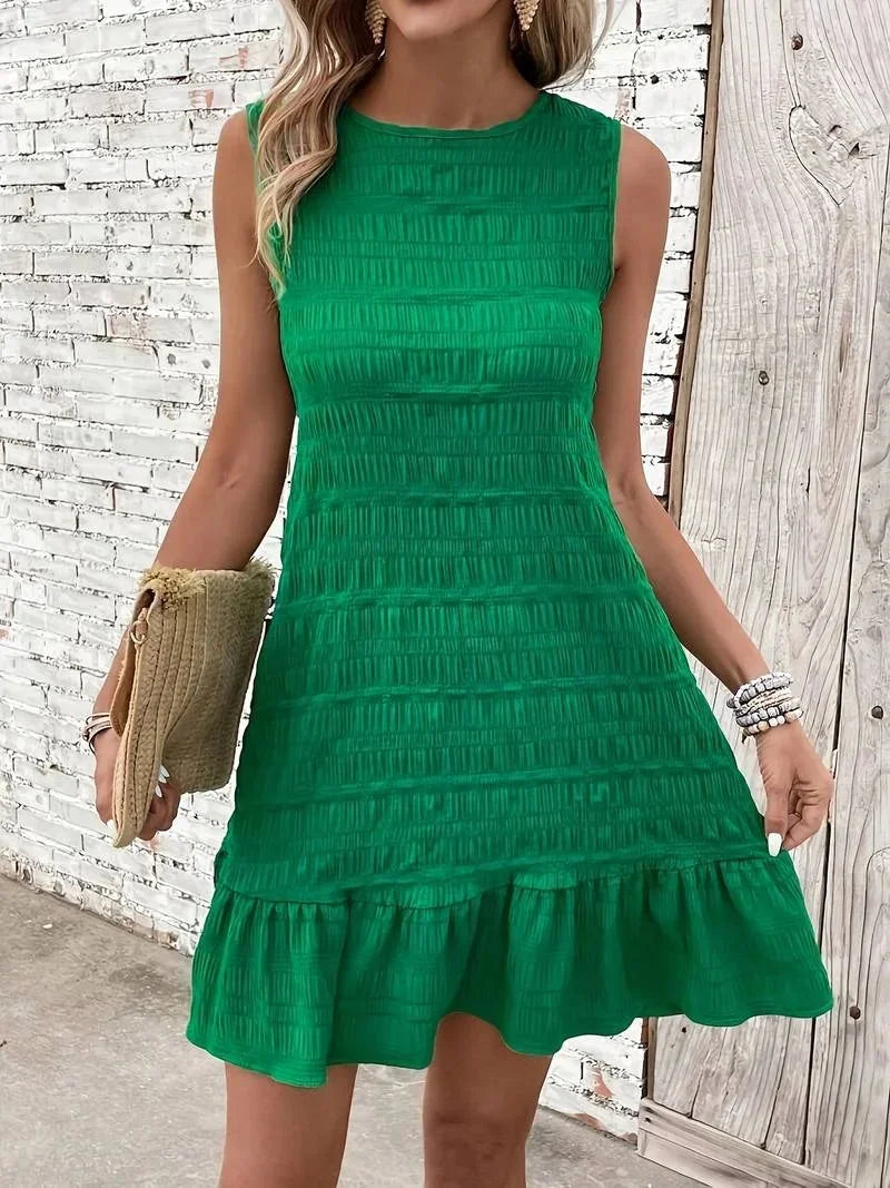 Vestito corto da donna testurizzato senza Maniche con orlo svasato