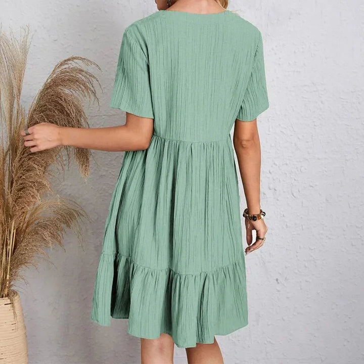 Vestito corto donna scollo a V con volant maniche corte