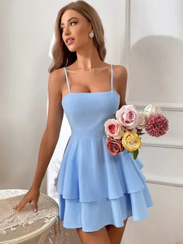 Vestito corto donna con volant e spalline regolabili