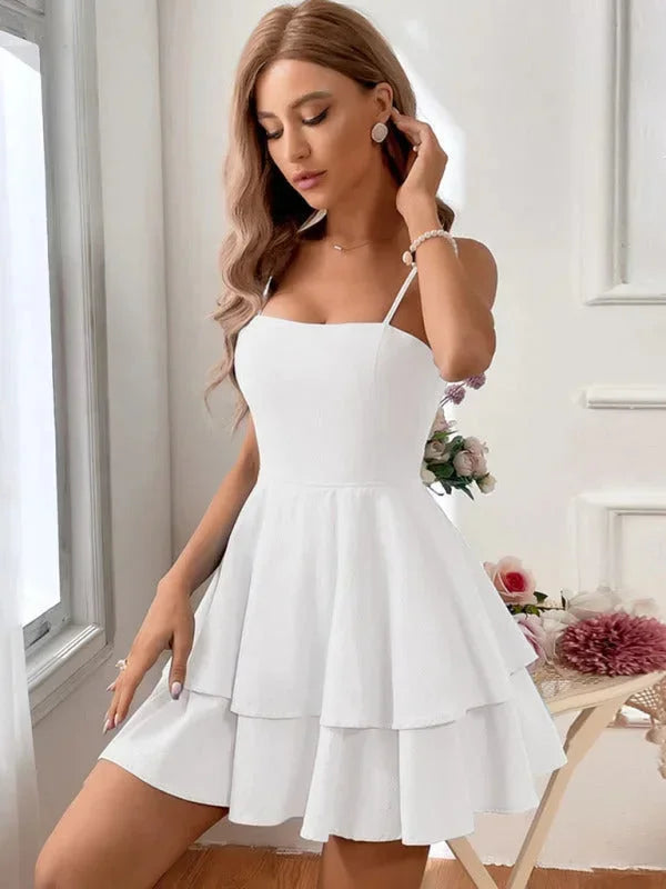 Vestito corto donna con volant e spalline regolabili