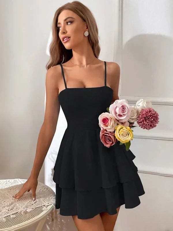 Vestito corto donna con volant e spalline regolabili