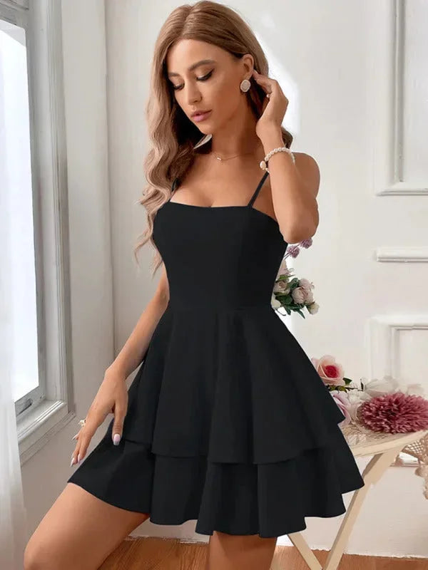 Vestito corto donna con volant e spalline regolabili