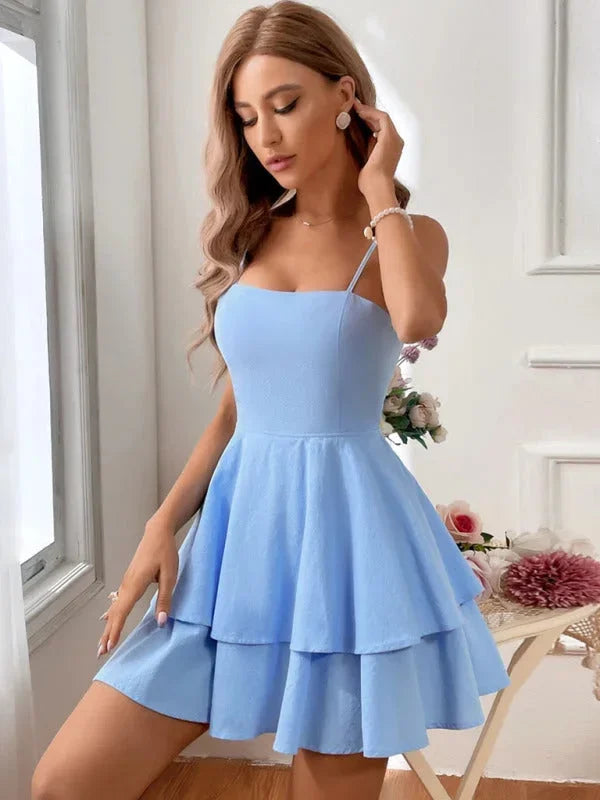 Vestito corto donna con volant e spalline regolabili