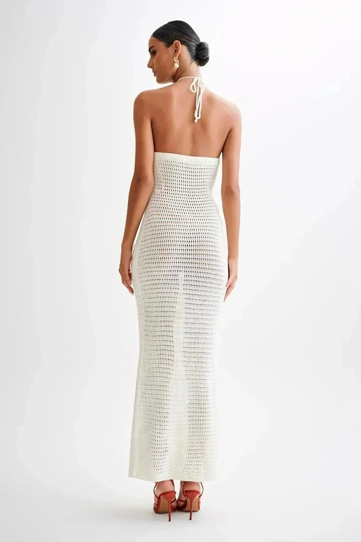 Vestito crochet donna con dettagli floreali e monospalla