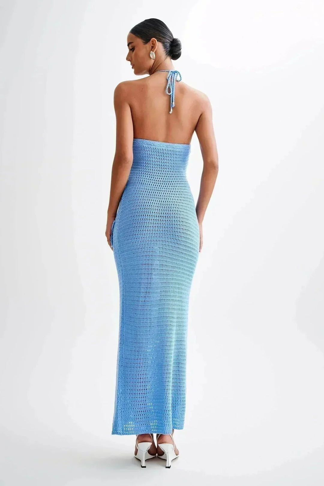 Vestito crochet donna con dettagli floreali e monospalla