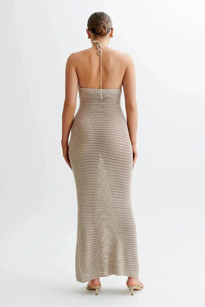 Vestito crochet donna con dettagli floreali e monospalla