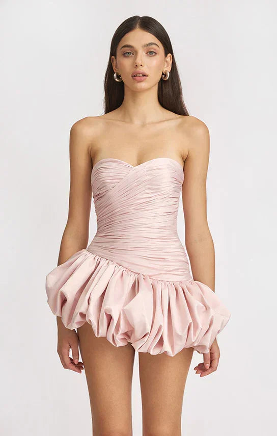 Vestito corto da sera da donna a palloncino drappeggiato