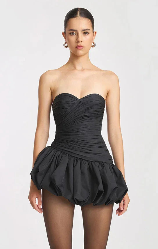 Vestito corto da sera da donna a palloncino drappeggiato