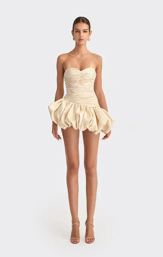 Vestito corto da sera da donna a palloncino drappeggiato