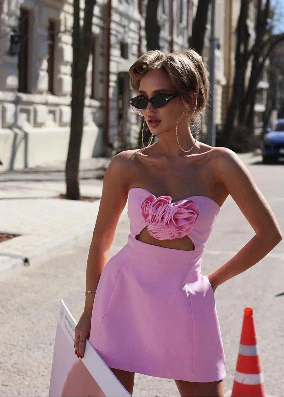 Vestito corto da sera donna a fiori con bustier