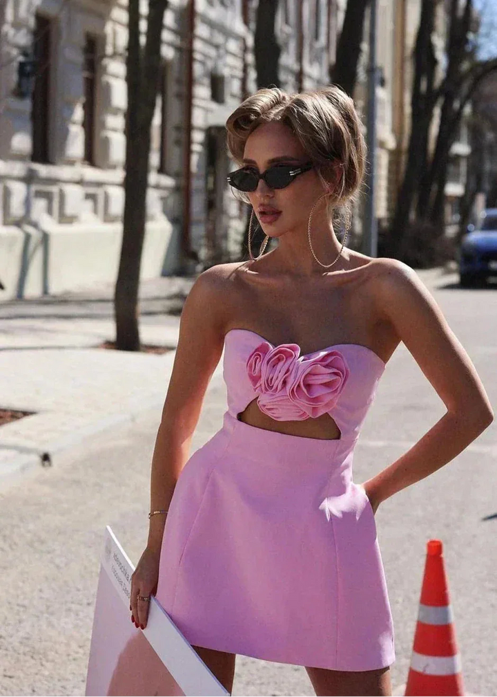 Vestito corto da sera donna a fiori con bustier
