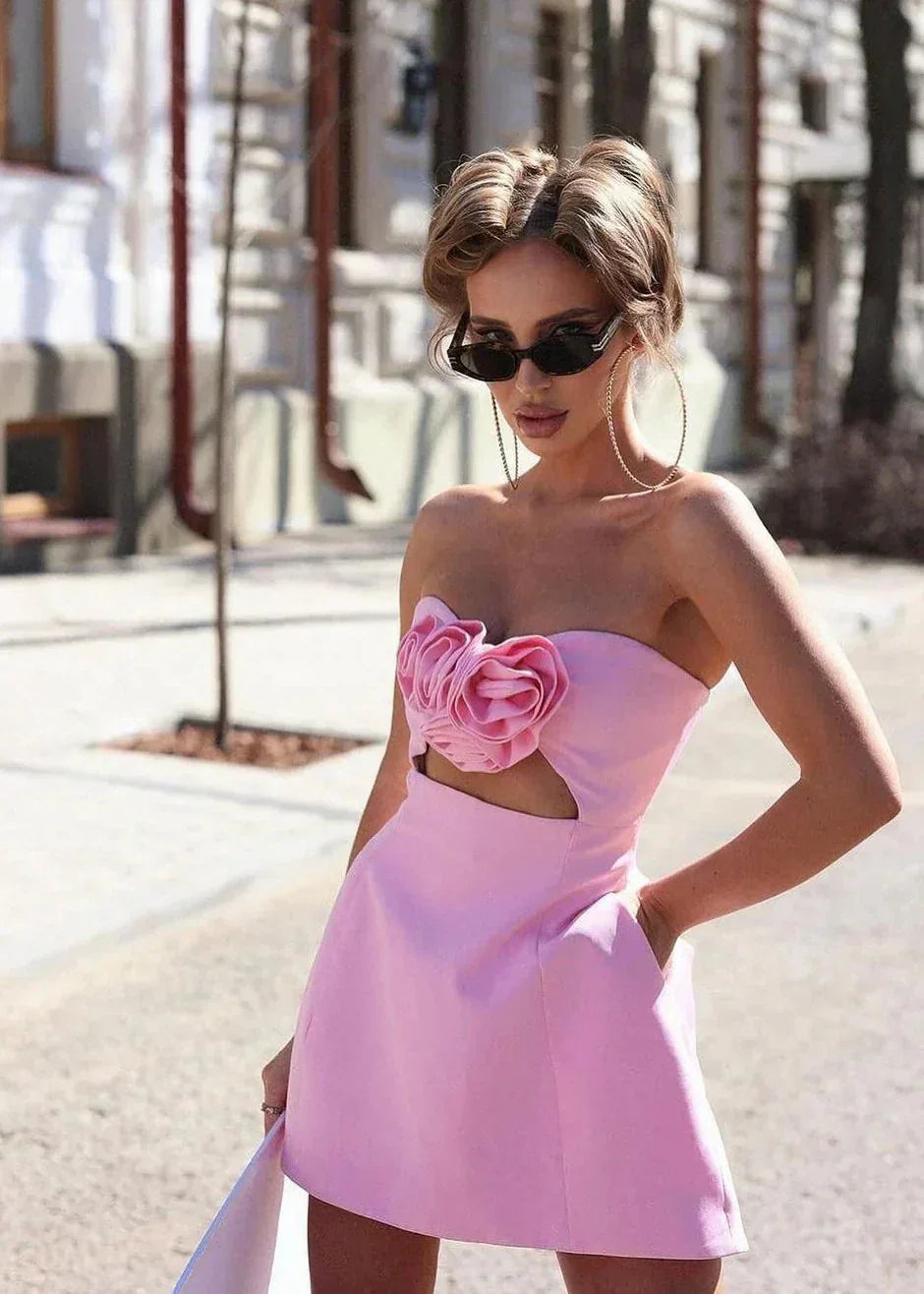 Vestito corto da sera donna a fiori con bustier