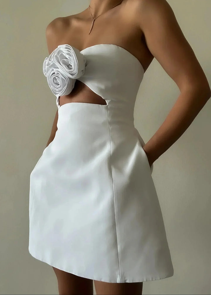 Vestito corto da sera donna a fiori con bustier