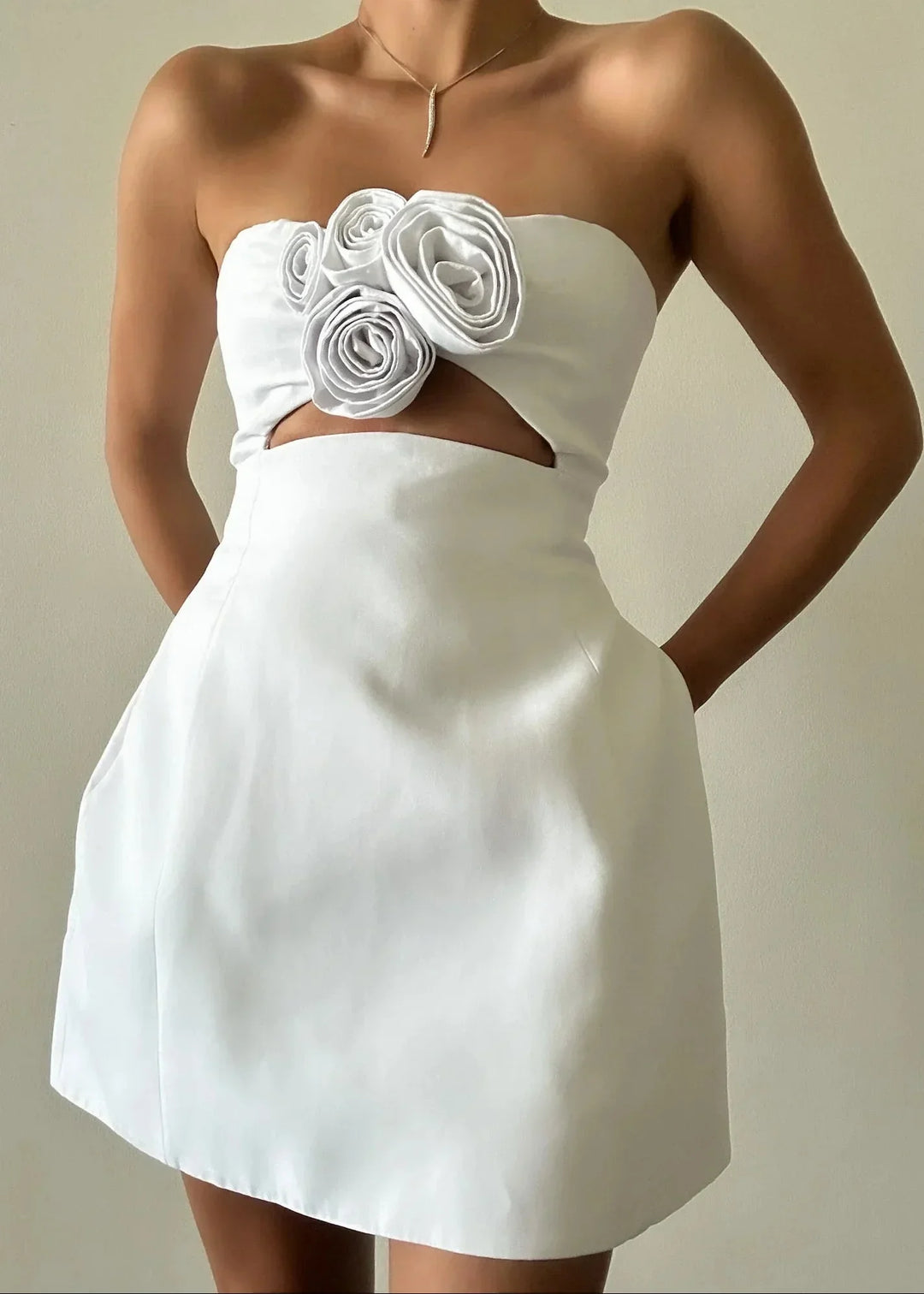 Vestito corto da sera donna a fiori con bustier