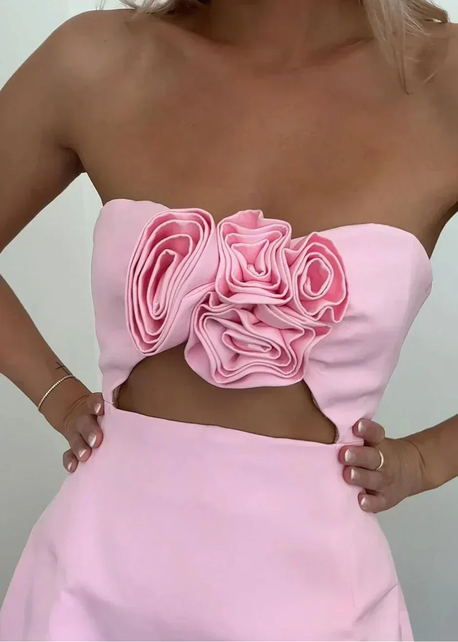 Vestito corto da sera donna a fiori con bustier
