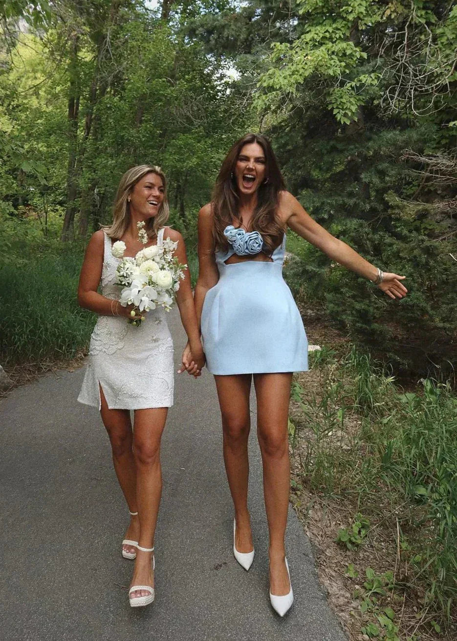 Vestito corto da sera donna a fiori con bustier