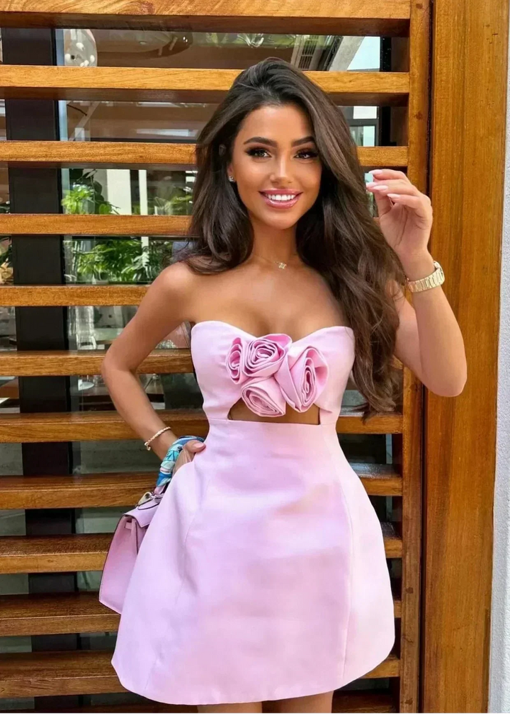 Vestito corto da sera donna a fiori con bustier