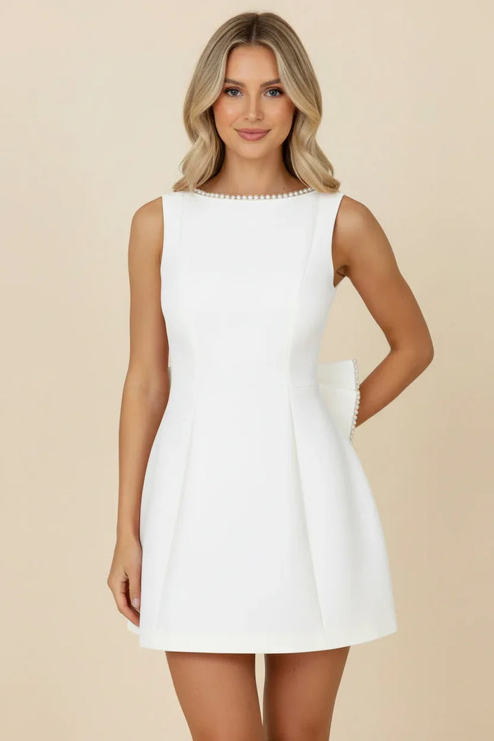 Vestito da sera da donna rosa con fiocco sulla schiena