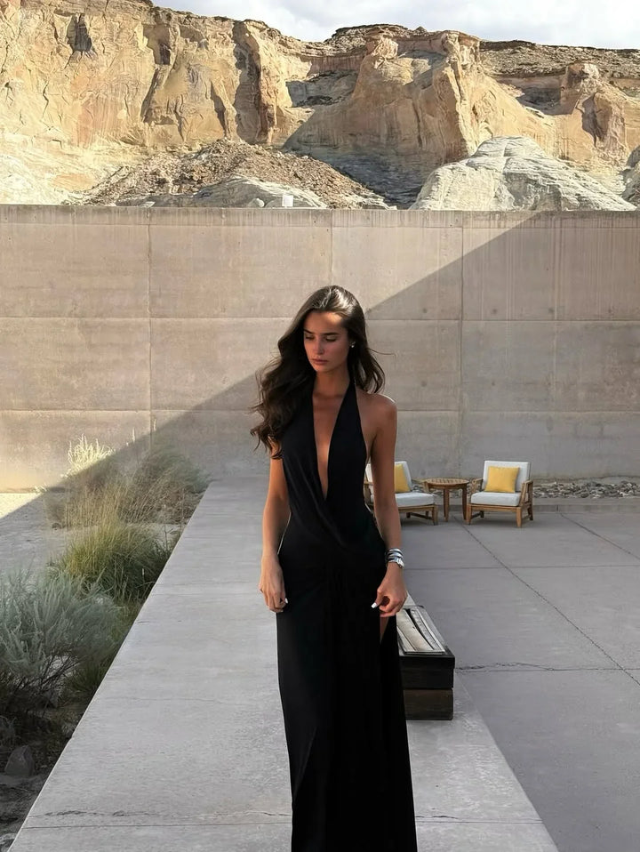Vestito lungo estivo da donna con schiena nuda