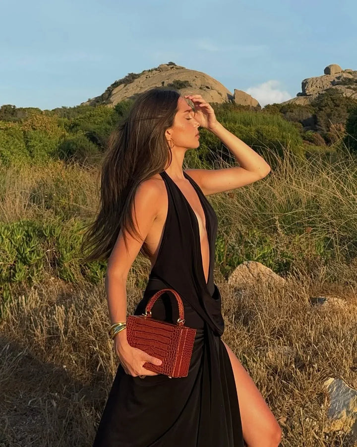 Vestito lungo estivo da donna con schiena nuda