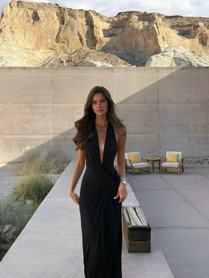 Vestito lungo estivo da donna con schiena nuda