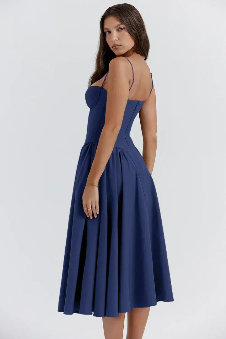 Abito midi estivo da donna con scollatura strutturata