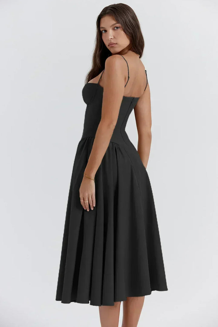 Abito midi estivo da donna con scollatura strutturata