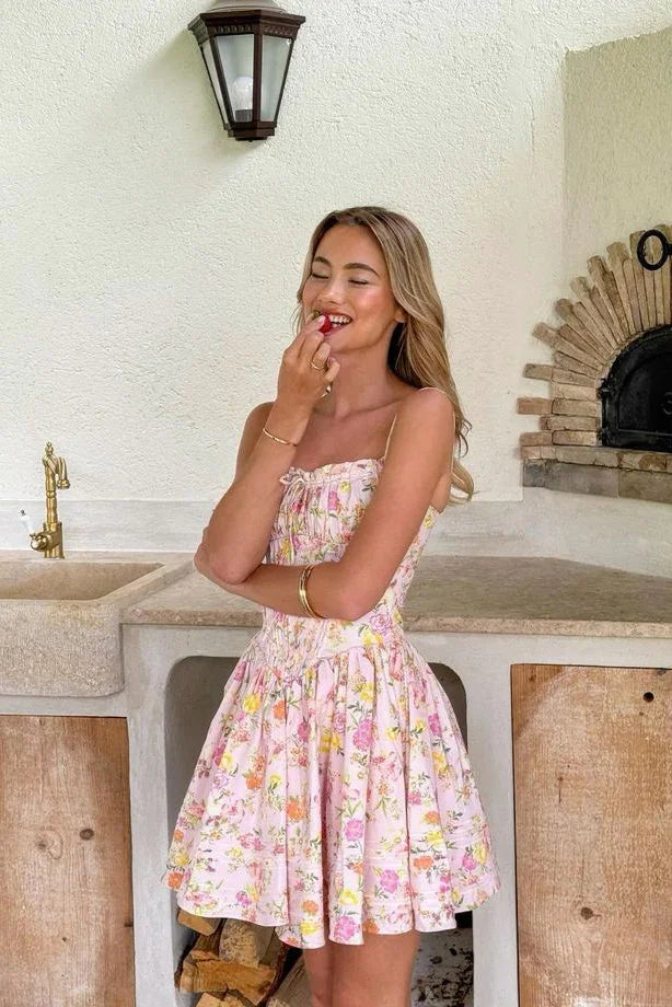 Vestito corto estivo donna a fiori senza maniche