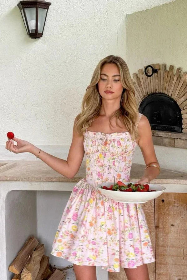 Vestito corto estivo donna a fiori senza maniche