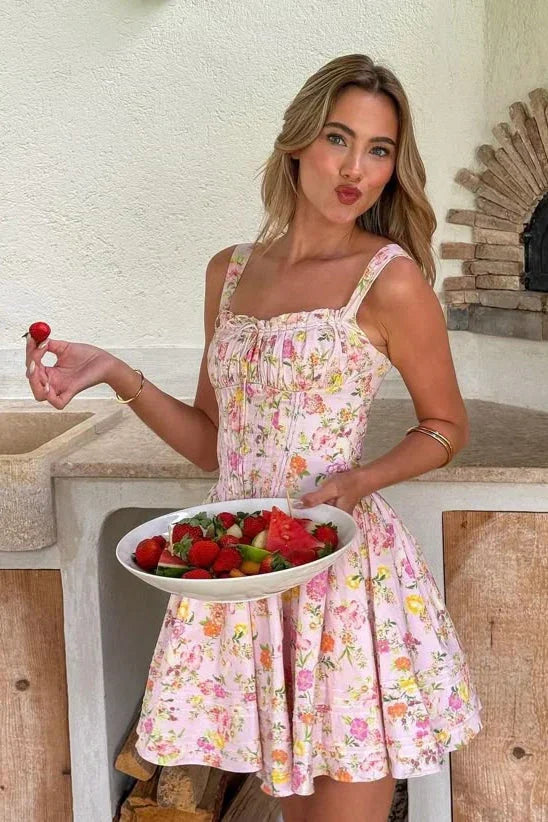 Vestito corto estivo donna a fiori senza maniche