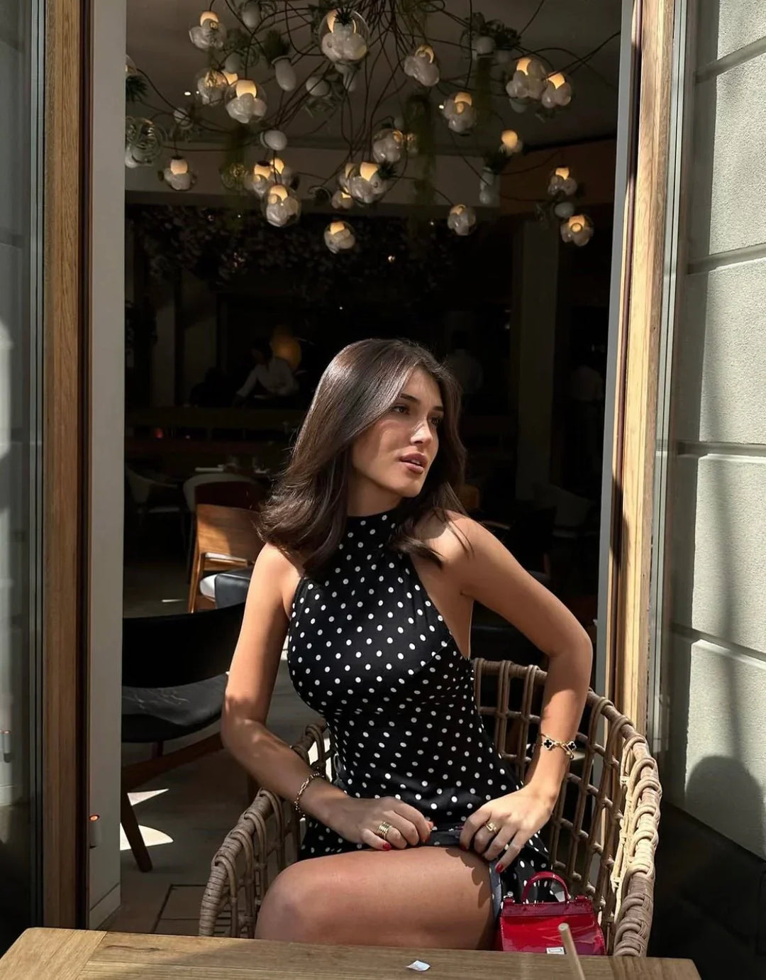 Vestito corto da donna nero a pois