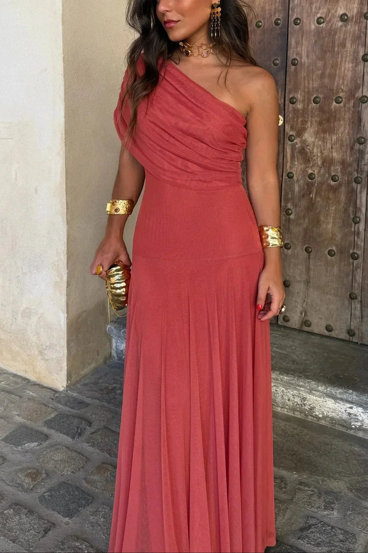 Vestito lungo estivo donna plissettato a una Spalla