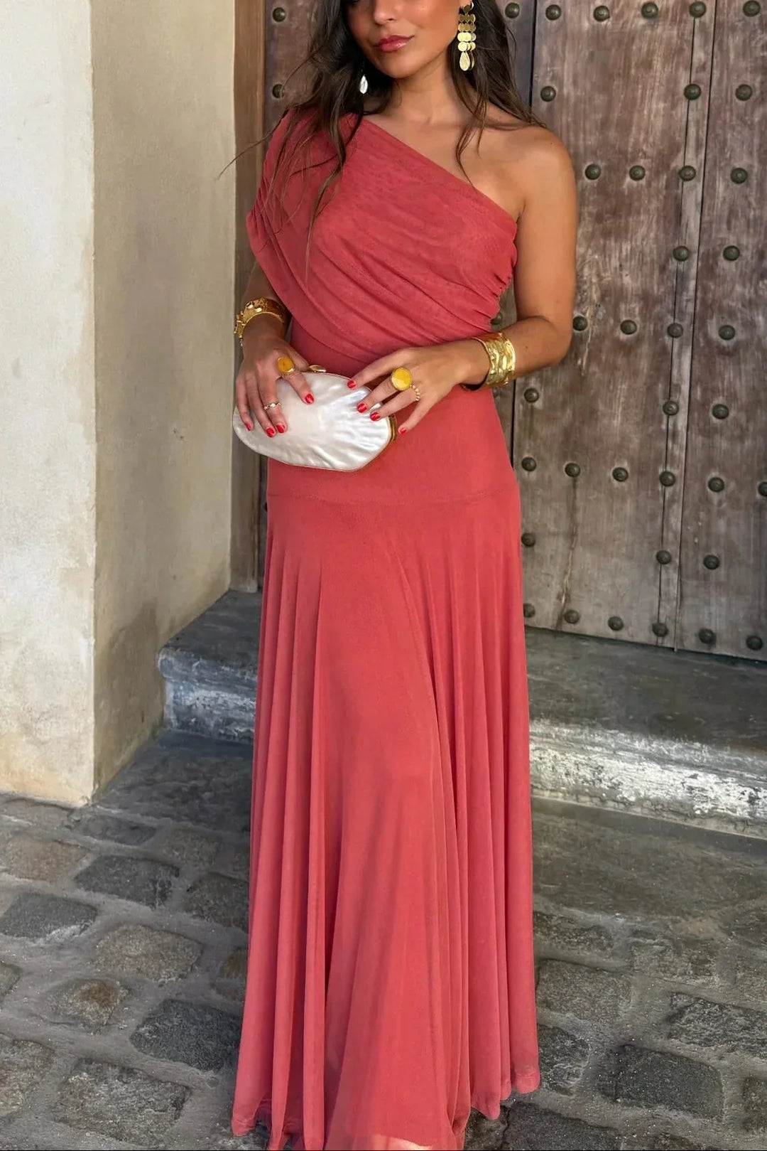 Vestito lungo estivo donna plissettato a una Spalla