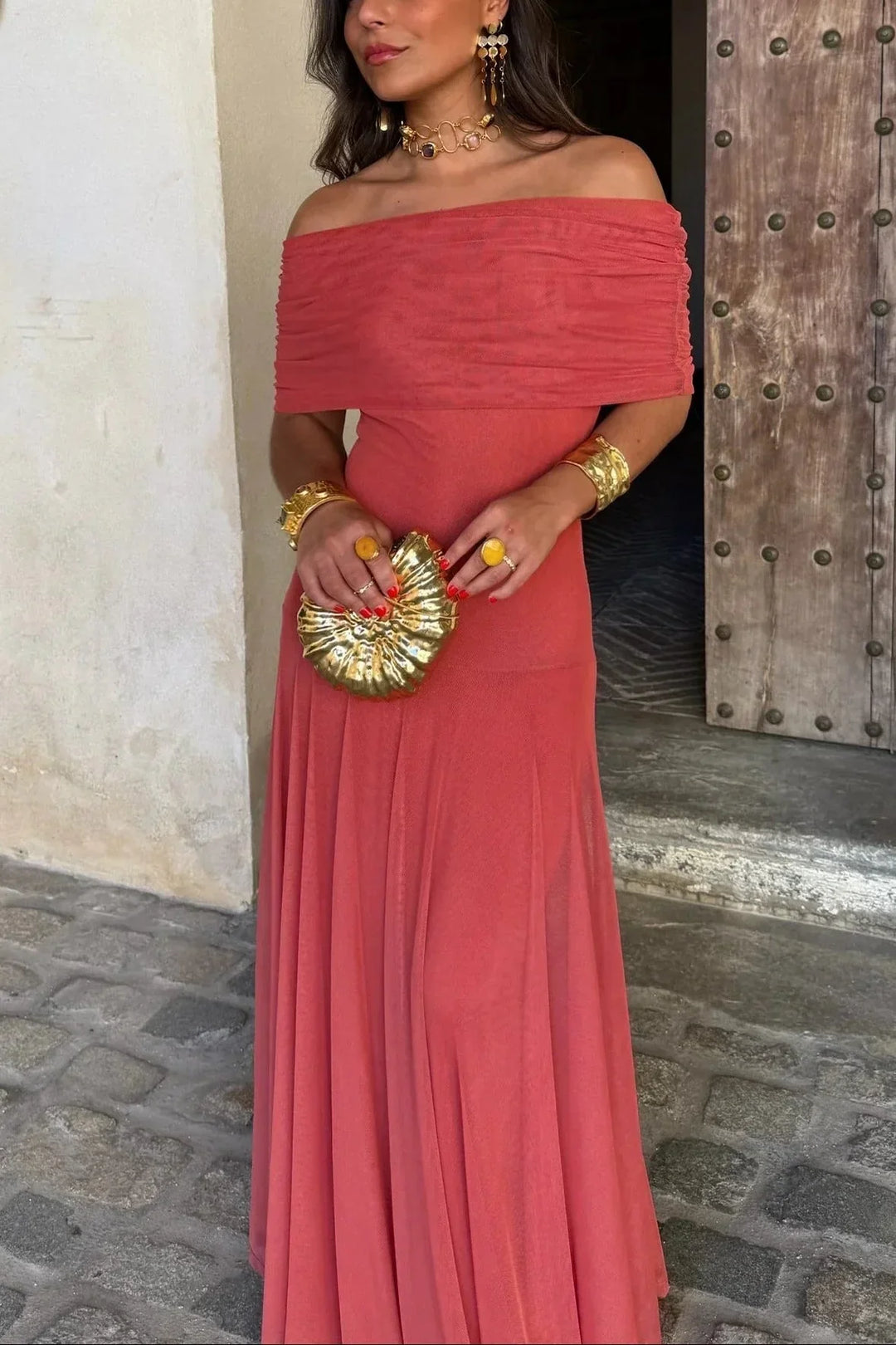 Vestito lungo estivo donna plissettato a una Spalla