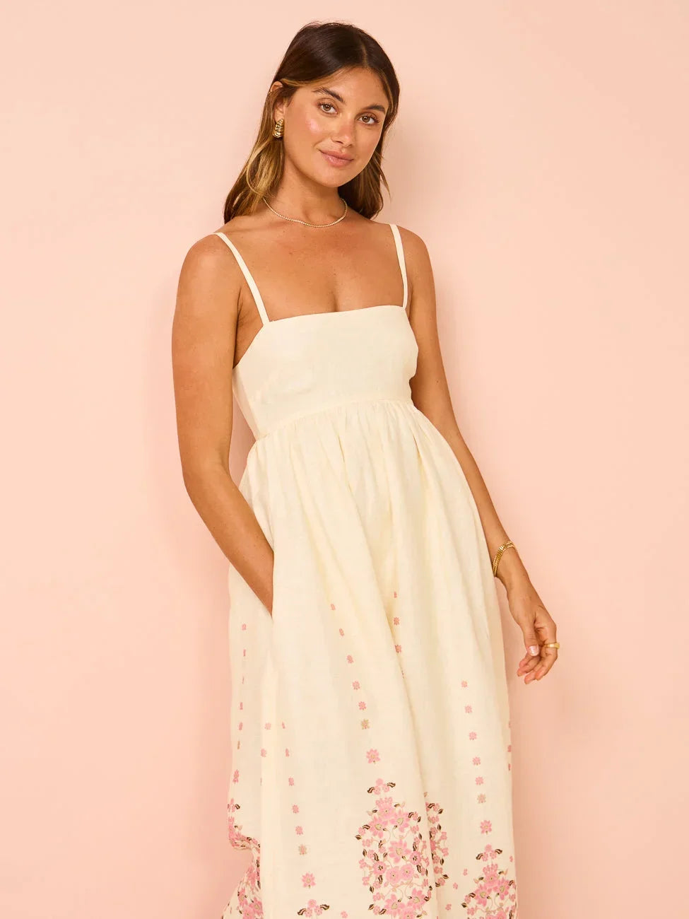 Vestito lungo donna a motivi floreali estivo con bretelline sottili
