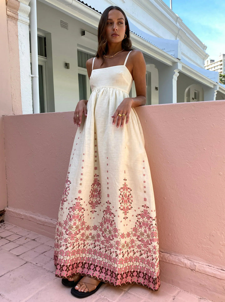 Vestito lungo donna a motivi floreali estivo con bretelline sottili