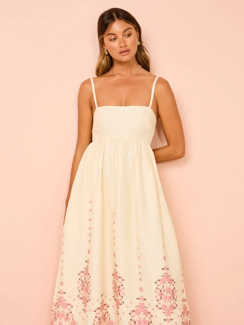 Vestito lungo donna a motivi floreali estivo con bretelline sottili