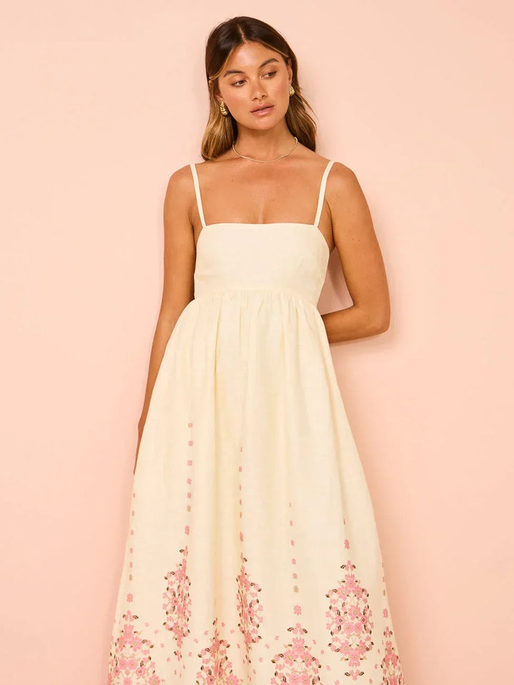 Vestito lungo donna a motivi floreali estivo con bretelline sottili