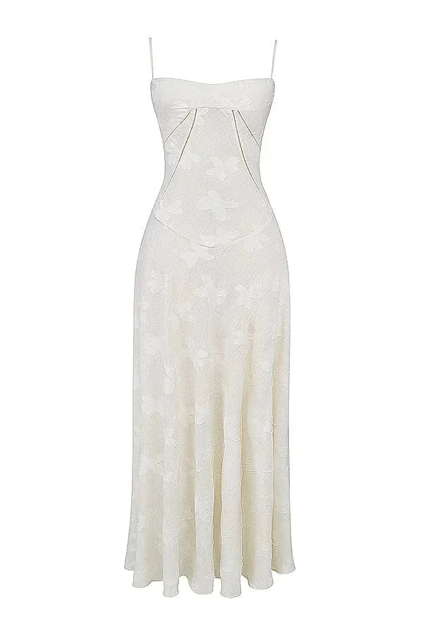 Vestito lungo donna in pizzo floreale con spalline regolabili gala